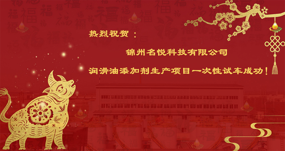 熱烈祝賀錦州名悅科技有限公司潤(rùn)滑油添加劑生產(chǎn)項(xiàng)目一次性試車(chē)成功！
